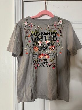 Burberry Gray Floral Logo Short Sleeve Tee